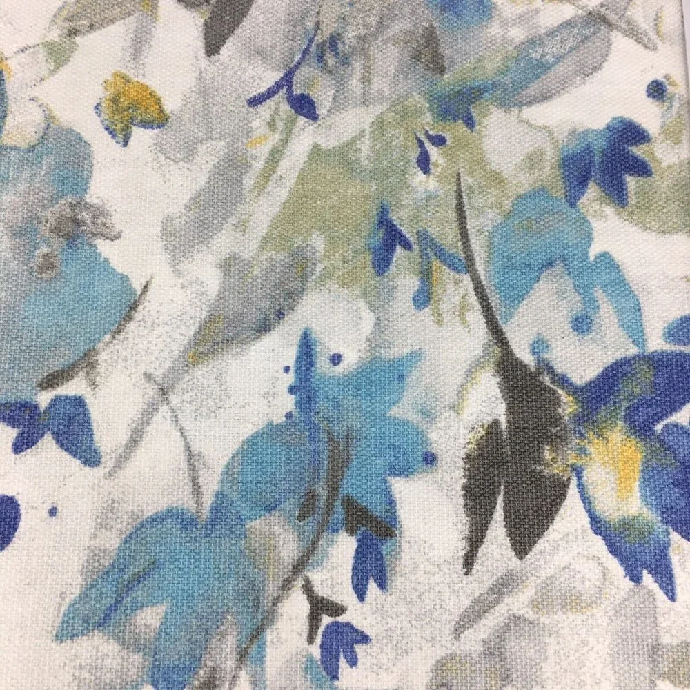 Ralph LAUREN Abstract Floral Fabric Shower Curtain Blue Gray Mustard Yellow NEW
